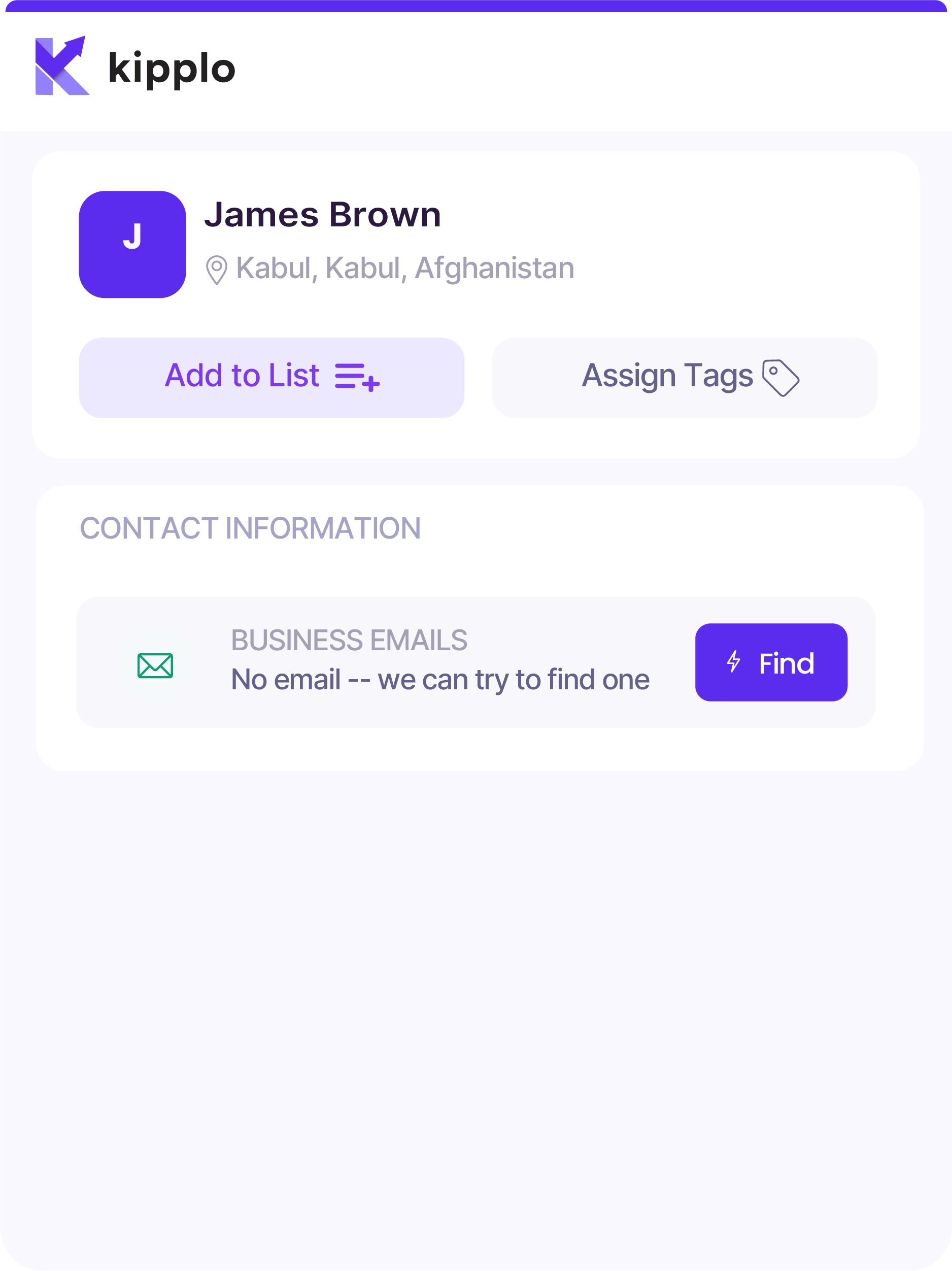 Kipplo Chrome extension showing Find button to search for email in real-time