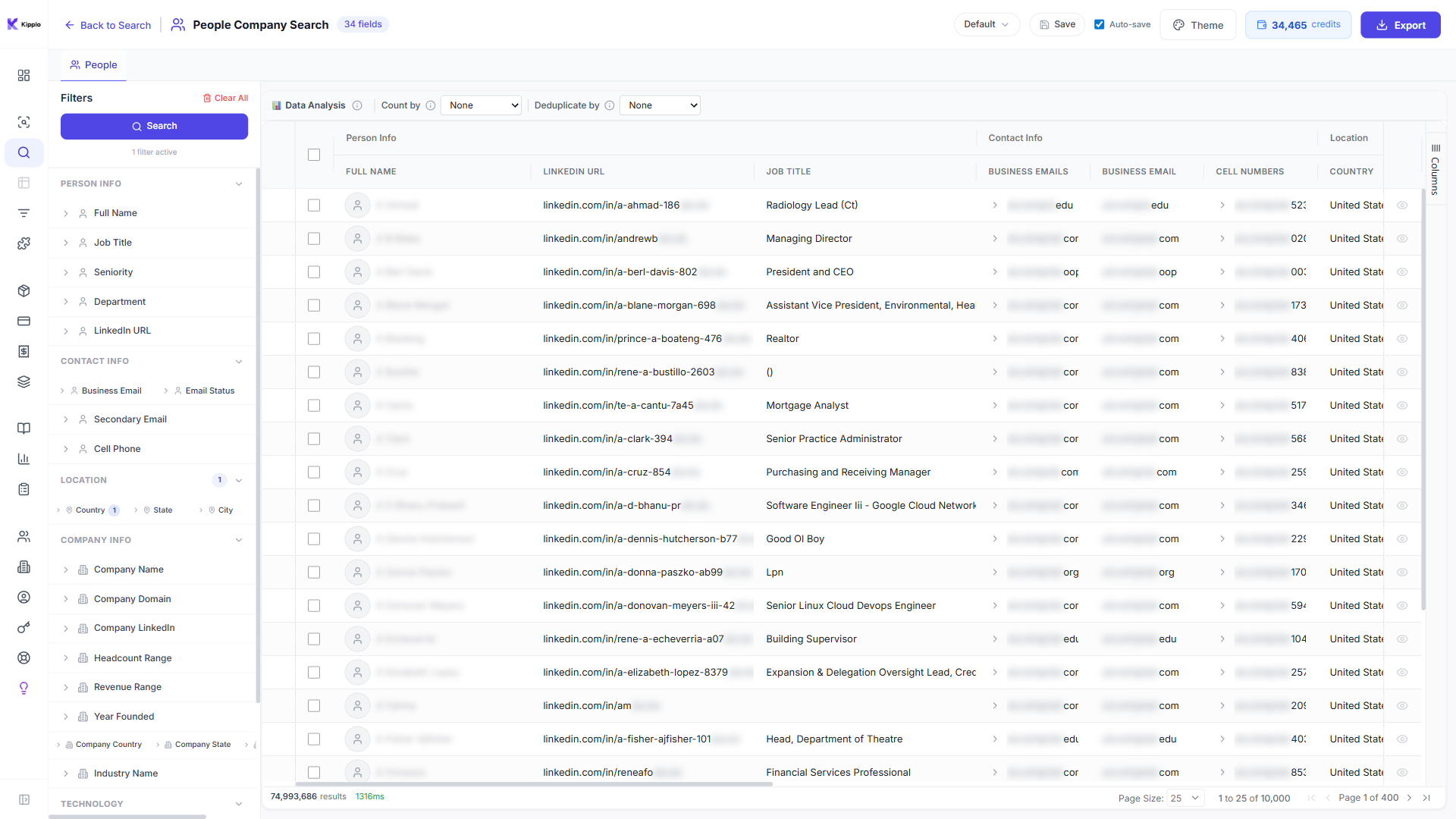 Data Explorer filter panel with active filters